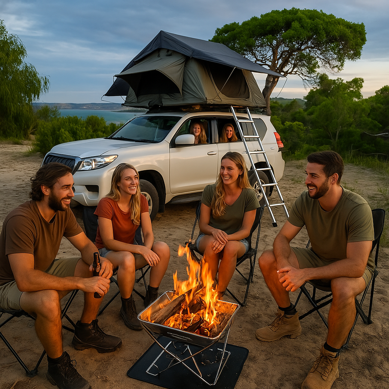 Oz Portable Fire Pit and Grill - Oz Discount Warehouse_Portable camping fire pit and grill_portable lightweight barbie equipment_Foldable fire pit and grill